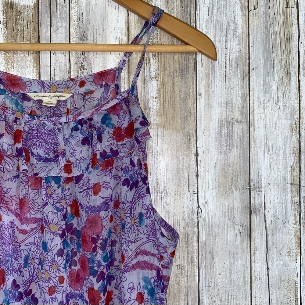 American Eagle Purple Floral Sheer Tank - Picture 3 of 5